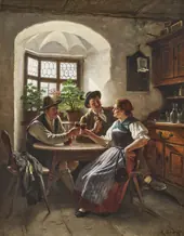 Two Boys and a Girl at a Tavern Table By Rudolf Epp