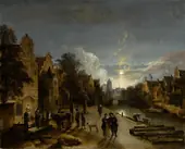 Canal Scene in Moonlight 1660 By Aert van der Neer