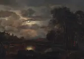 Moonlit Landscape with Bridge By Aert van der Neer