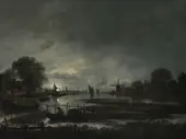 River Landscape at Dusk By Aert van der Neer