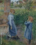 Woman and Child at Well 1882 By Camille Pissarro