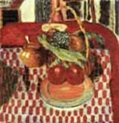 Basket and Plate of Fruit on a Red-checkered Tablecloth 1938 By Pierre Bonnard