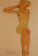 Seated Female Nude with Raised Right Arm. 1910 By Egon Schiele