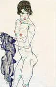 Standing Female Nude with Blue Cloth, 1914 By Egon Schiele