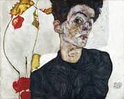 Self-Portrait with Chinese Lanterns (Physalis) 1912 By Egon Schiele