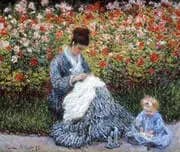 Camille Monet with a Child in Painter's Garden at Argenteuil, 1875 By Claude Monet