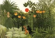 Tropical Landscape American Indian Struggling with a Gorilla By Henri Rousseau