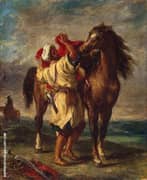 Arab Saddling His Horse 1855 By Eugene Delacroix