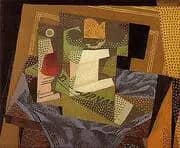 Fruit Dish on a Blue Tablecloth 1916 By Juan Gris
