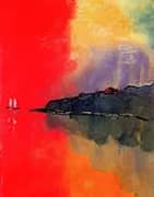 Seacoast Red Sky Two White Sails By Emil Nolde