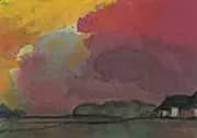 Farmstead under Red Evening Sky By Emil Nolde