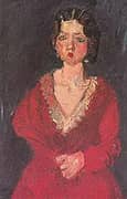 Woman in Red Against Blue Background c1928 By Chaim Soutine