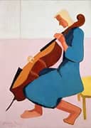 Cello Player in Blue 1944 By Milton Avery
