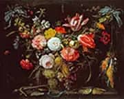 A Swag of Flowers and Fruit Representing the Four Elements By Abraham Mignon