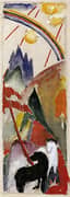 Black Horse and White Horse in a Mountain Landscape with a Rainbow 1911 By Franz Marc