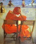 Girl In A Red Dress Reading By John Lavery
