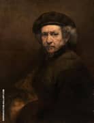 Self Portrait with Beret and Turned Up Collar By Rembrandt Van Rijn