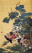 Rooster and Hen With Hydrangeas By Ito Jakuchu
