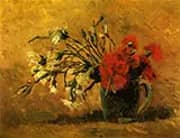 Vase with Red and White Carnations on a Yellow Background By Vincent van Gogh