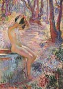 Young Girl By Fountain By Henri Lebasque
