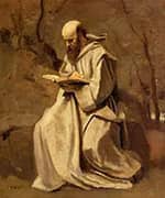 Monk Reading Book 1850 By Jean-baptiste Corot