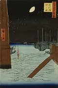 Moon over Ships Moored at Tsuduka Island from Eitai Bridge By Hiroshige