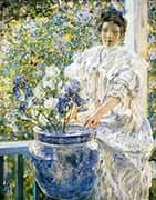 Woman on a Porch with Flowers By Robert Lewis Reid