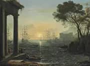 A Mediterranean Port at Sunset By Claude Lorrain