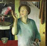 Gertrude Harvey with Parrot in The Artists Home By Harold Harvey