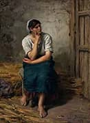 Peasant Girl Resting By Jules Breton