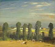Landscape with Hayfield and Poplars By Sir George Clausen