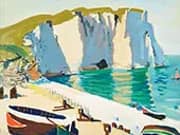 Coastal Scene with Rocks and Boats Etretat By Isaac Grunewald