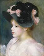 Young Girl in a Pink and Black Hat 1890 By Pierre Auguste Renoir