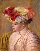 Young Woman in a Flowered Hat By Pierre Auguste Renoir