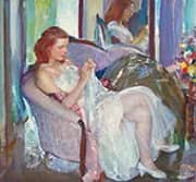 Young Lady Sewing By Richard Emil Miller