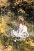 Young Girl Picking Flowers in The Grass By Jacob Maris