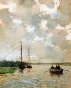 Rowing on The River By Johan Hendrik Weissenbruch