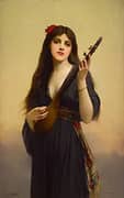 Woman Playing a Lute By Jules Joseph Lefebvre