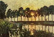 Trees by a Lake Sunset By Emile Claus