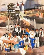 Village Scene By Vilmos aba-Novak