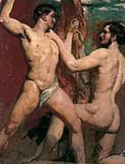 Two Male Nudes one Kneeling with Staff 1840 By William Etty
