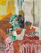 Still Life with Fringe Blanket Flower Pots and Torso By Oskar Moll