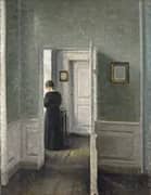 Interior Woman Standing By Vihelm Hammershoi