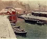 A Snowy Harbor By Frits Thaulow