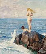 Young Women Bathing from The Cliffs By Paul Gustav Fischer