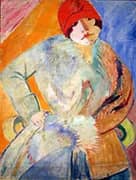 Woman with Muff and Red Hat By Sigrid Hjerten