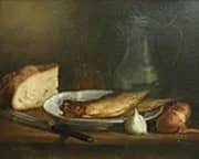 Still Life with Fish Bread and Onions 1885 By Emil Carlsen