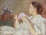 Lady in White Holding Lilacs By Philip Leslie Hale