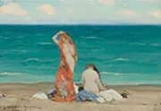 Two Nymphs on The Beach c1910 By Clarence Cagnon