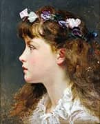 Young Girl with Garland of Flowers in Her Hair By Sophie Gengembre Anderson